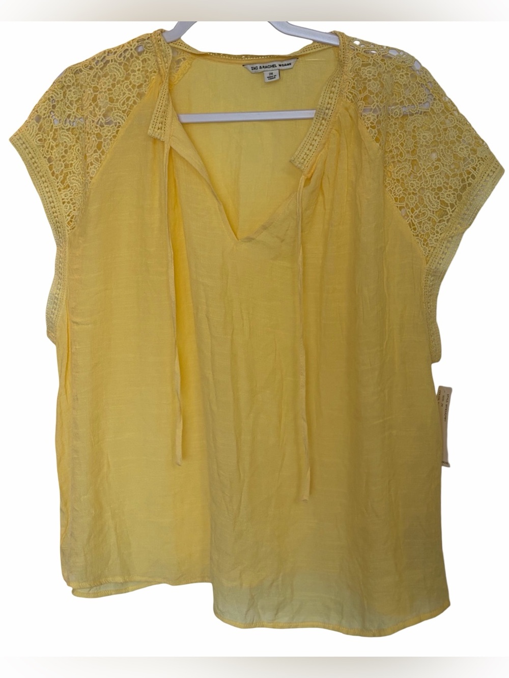 3/$15 Zac & Rachel Woman Yellow Crochet Lace Shoulder Peasant Top 2X NEW!
